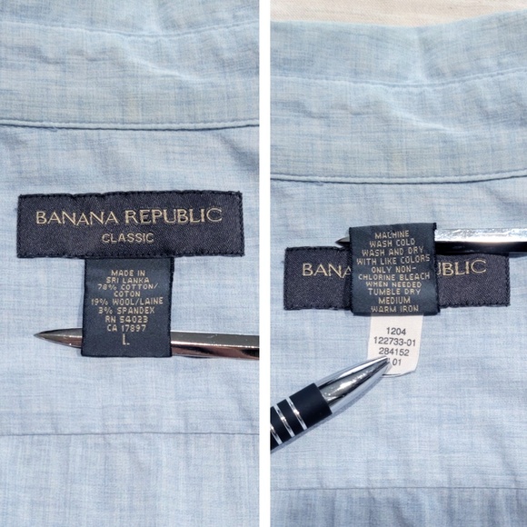 Banana Republic Classic Button Dress Shirt Light Blue Cotton Wool Men Large - Picture 6 of 8